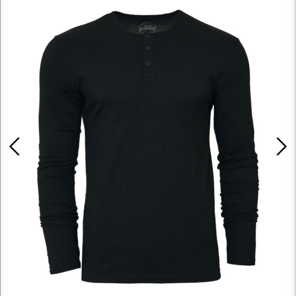 True Classic Long Sleeve Henleys. Black, Slate, & Navy. Three Shirt Package.